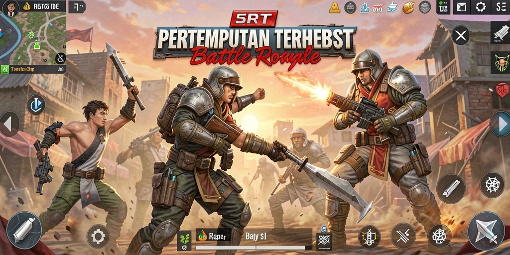 Tangkapan layar utama 5RT menampilkan aksi seru dalam pertempuran Battle Royale.