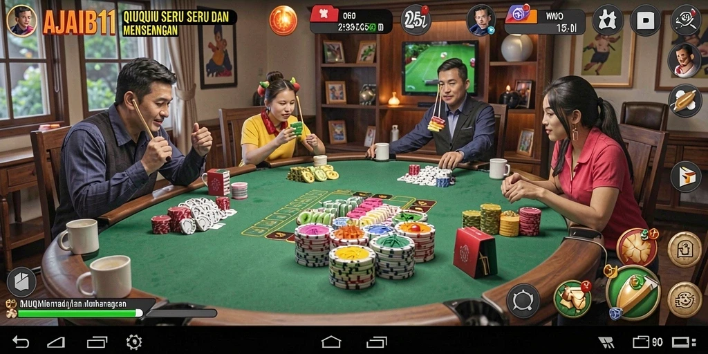 Screenshot utama AJAIB11 menampilkan gameplay QiuQiu yang seru dan mendebarkan.