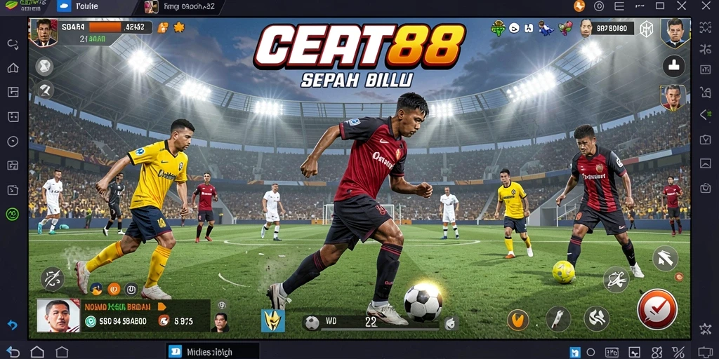 Screenshot utama CEPAT88 menampilkan aksi seru di lapangan sepak bola.