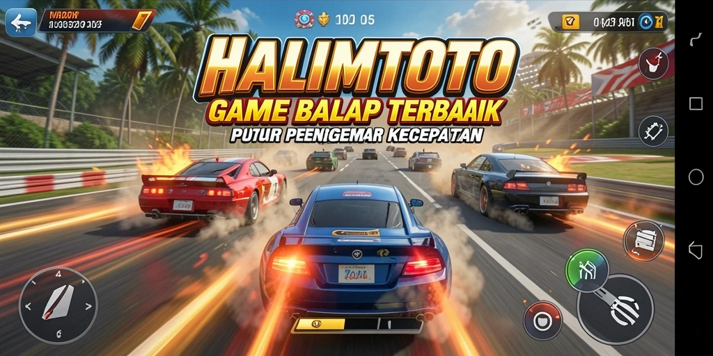 Tampilan gameplay menarik dari HALIMTOTO saat balapan di lintasan.