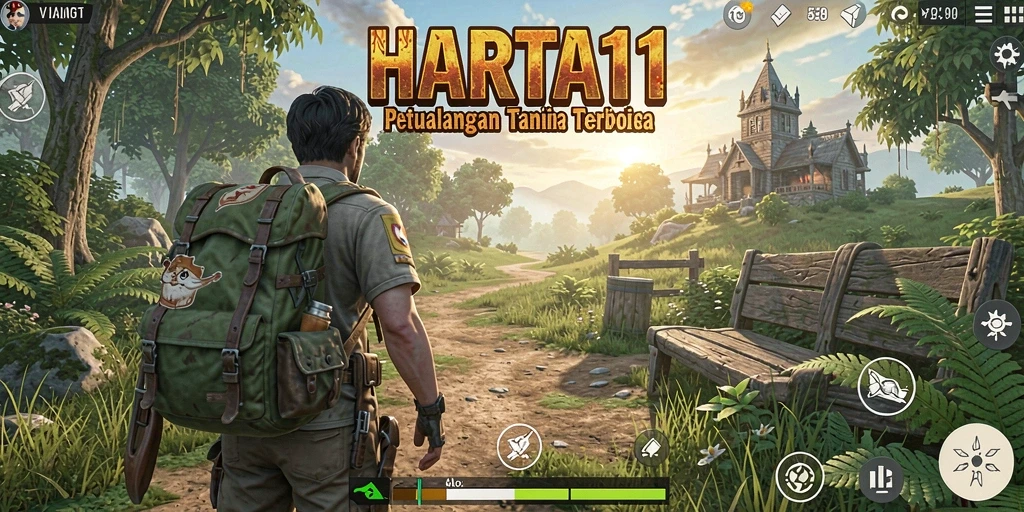 Screenshot HARTA11 menampilkan aksi petualangan di dunia terbuka.