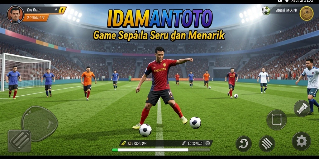 Screenshot utama IDAMANTOTO menampilkan gameplay seru di lapangan sepak bola.