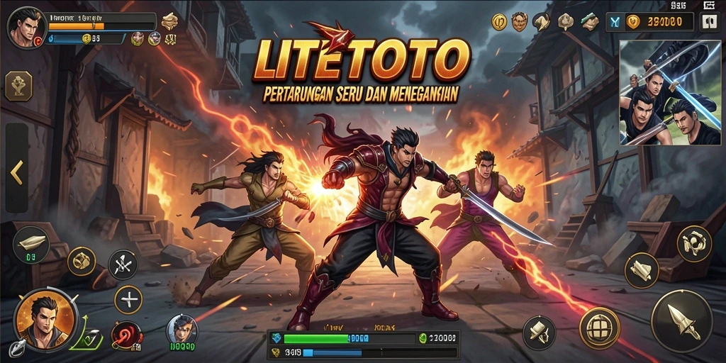 Screenshot LITETOTO menampilkan karakter bertarung dalam aksi yang mendebarkan.