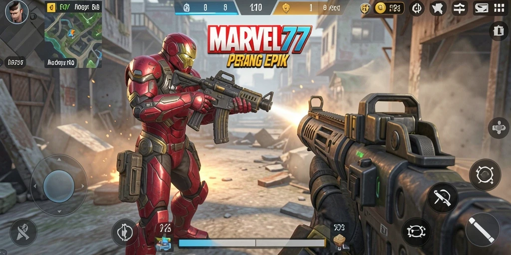 Tampilan gameplay intens dalam pertempuran FPS.