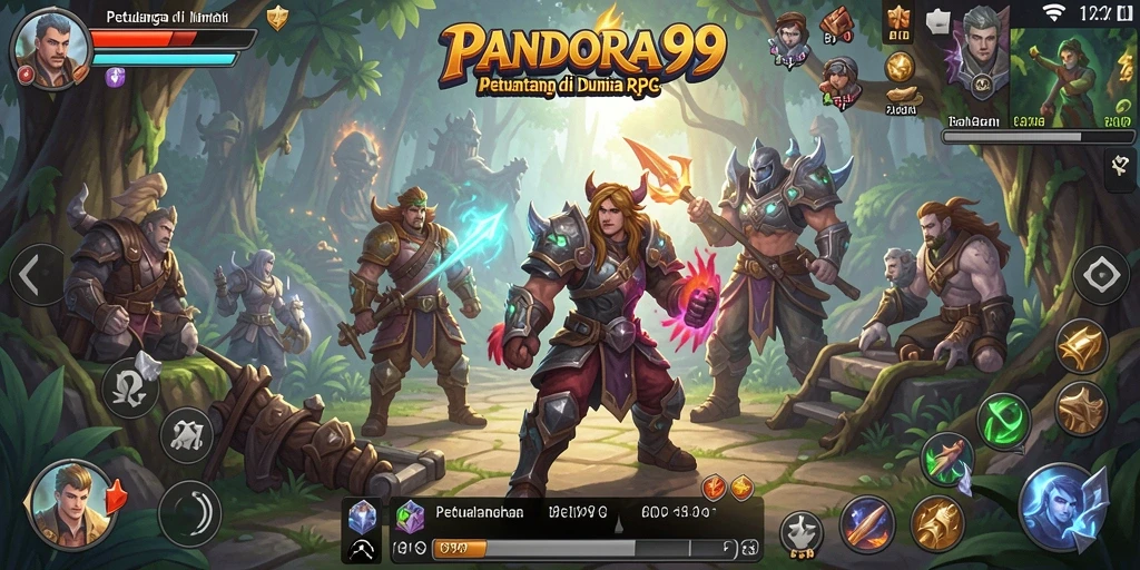 Screenshot gameplay PANDORA99 yang menampilkan pertempuran epik dan karakter unik.