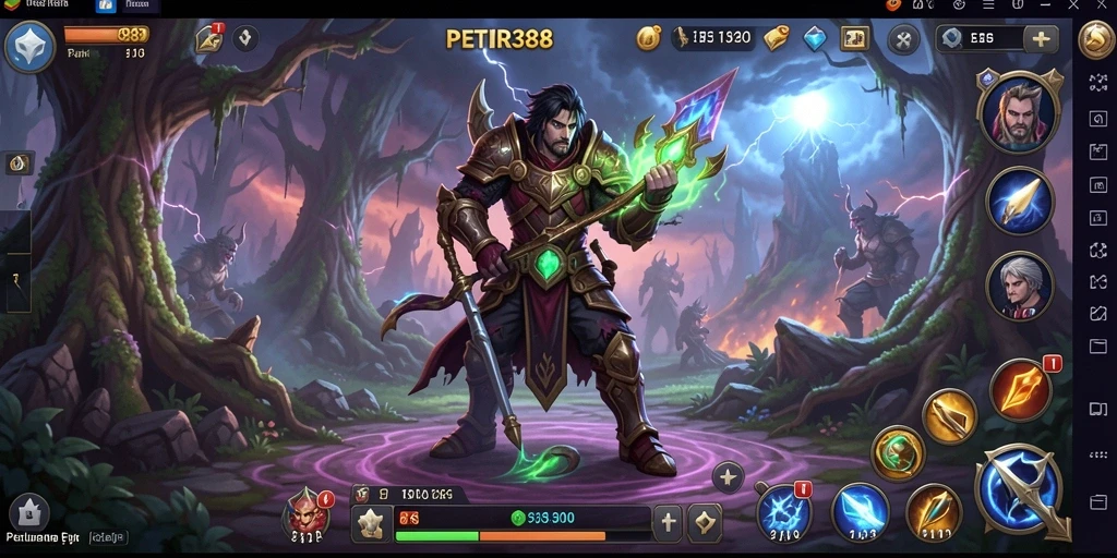 Screenshot utama menunjukkan karakter menjelajahi dunia fantasi.