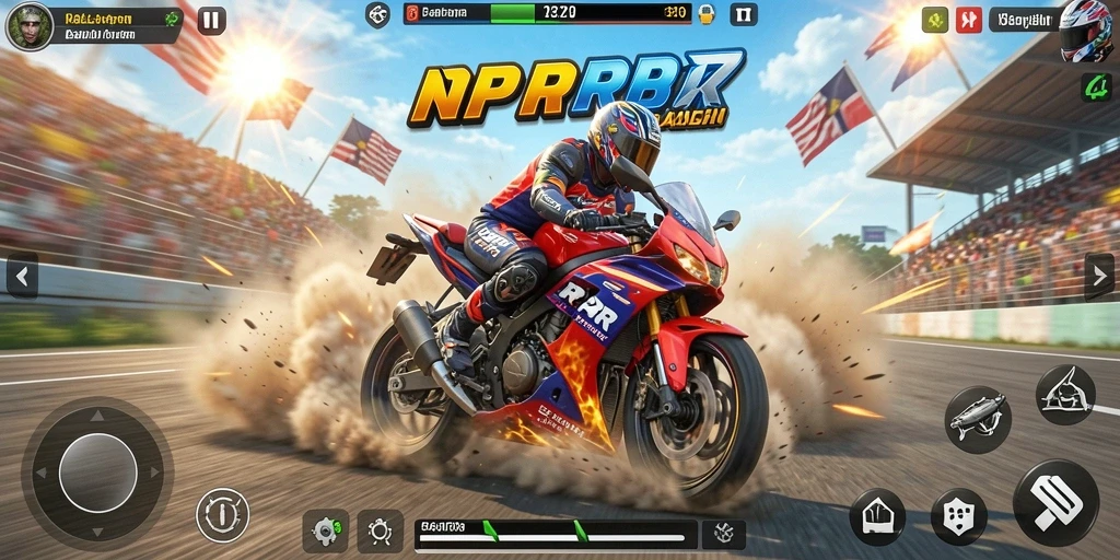 Gameplay RPRR menampilkan balapan motor yang cepat dan mendebarkan.