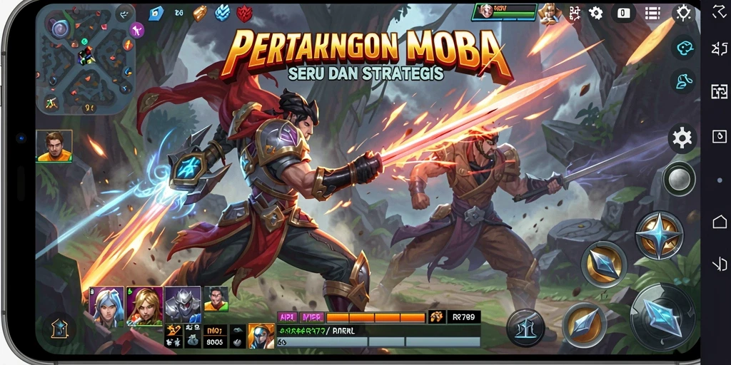 Screenshot gameplay seru RR789 dengan karakter bertarung di arena.